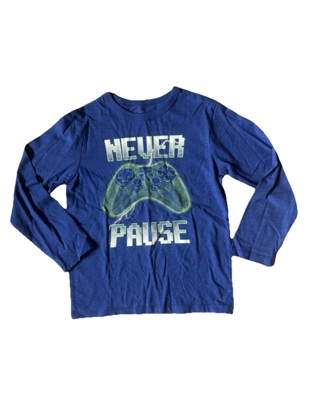 Place Boy’s S (5/6) Blue 'Never Pause' Gamer Graphic Tee Long-Sleeve Top NWOT